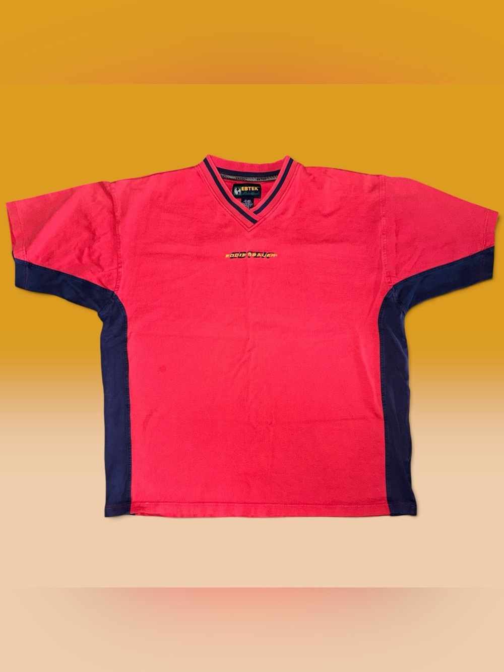 Vintage 90s EBTEK Eddie Bauer Colorblock Short Sleeve V-Neck Shirt - Size XL